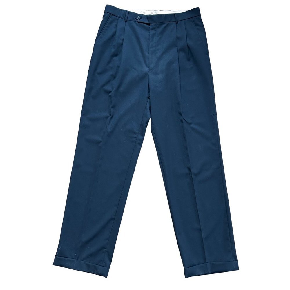 Ballin Classic Mens Dress Pants Mens 34 x 33 Black Wool Trousers Pleated Cuffed